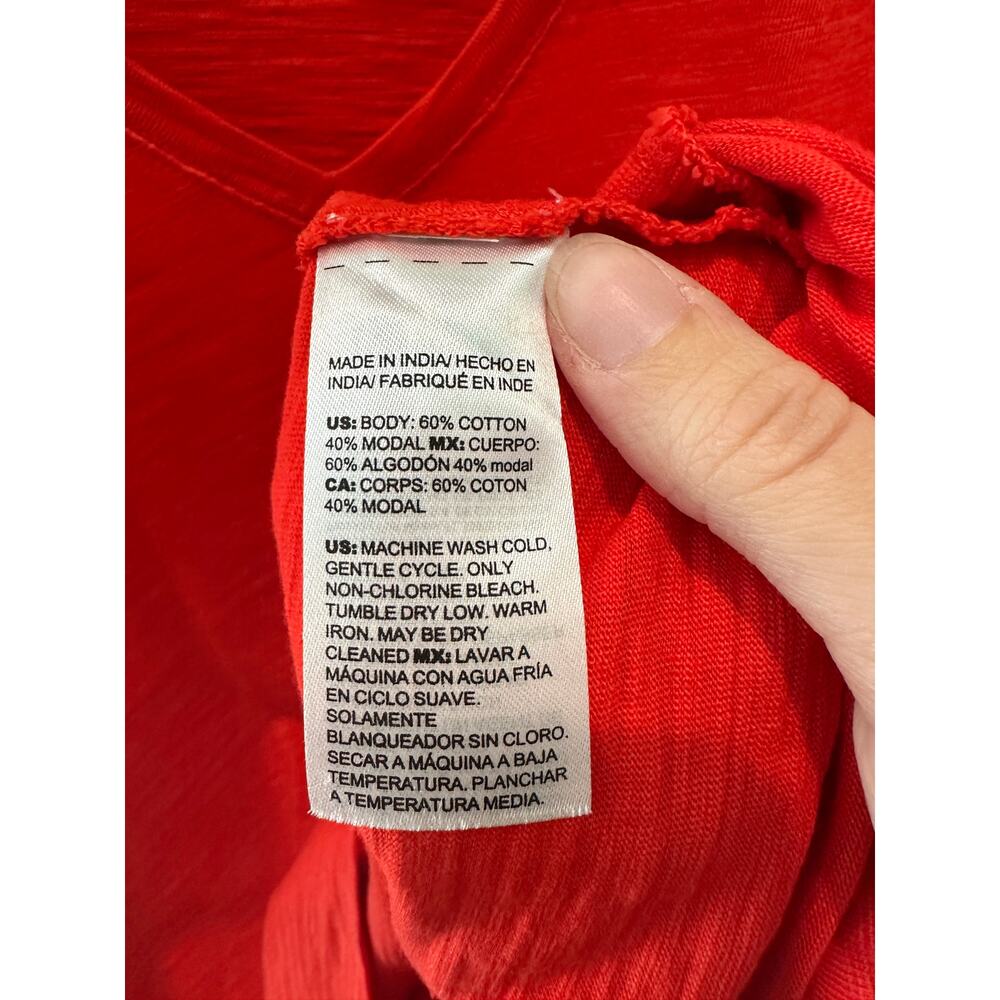 CHICO’S | Orange V-Neck Knit Top 3/4 Sleeve Cotton Modal | Size 1 Medium - Picture 6 of 6